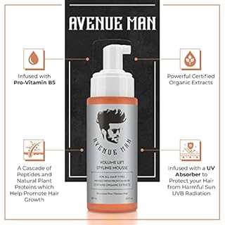 Avenue Man Volume Lift Mousse - 5.07 oz Hair Foam with Argan Oil, Silk Protein & Vitamin E for Strength, Thickness & Control - Hair Mousse for Men for All Hair Types - Alcohol & Paraben Free