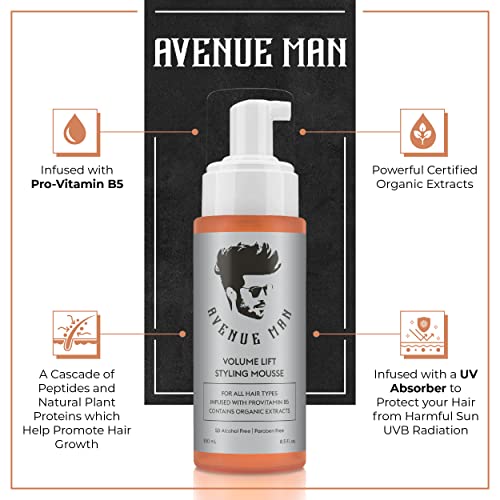 Avenue Man Volume Lift Mousse (8.5 Oz) - Styling Hair Products For Men - Ultimate Volume & Control Foam With Herbal Extracts For All Hair Types - Alcohol & Paraben Free - Made In The Usa #TOP1