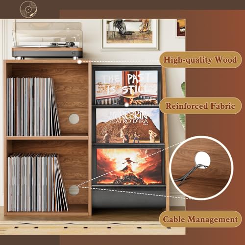 Record Player Stand,Turntable Stand with Vinyl Record Storage,Record Player Table with Vinyl Display Holder Shelf,Record Player Cabinet with 220 Albums Organizer,Media Console Cabinet for Stereo Audio