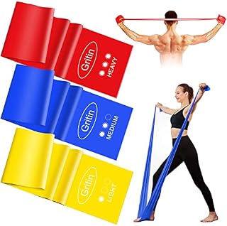 Gritin Resistance Bands, [Set of 3] Skin-Friendly Exercise Bands Fitness Bands Set with 3 Resistance Levels - Door Buckle, Microfibre Towel & Carrying Bag Included