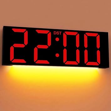 JALL 22" Large Digital Wall Clock, Big LED Number Dispaly, DST, Night Light for Classroom, Living Room, Bedroom, Mounted, Birthday Xmas Gift for Senior, Mem Womem Mom Dad, Red