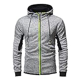 BIISDOST Lässige Sweatshirts mit Kapuze für Männer Langarm-Reißverschluss Auszugsstringer 1990 Pullover (Grey, XXXL)