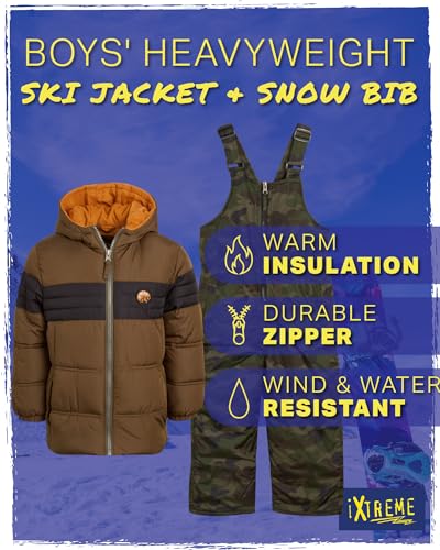 iXtreme Boys Snowsuit Set - 2 Piece Polar Fleece Lined Weather Resistant Insulated Ski Jacket & Snow Bibs Overalls for Boys, Size 12M, Olive/Black - Thumbnail 2