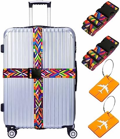 CEPORASK Luggage Straps For Suitcases Tsa Approved Connector Personalized Cinch Travel Belt Luggage Tie Carry On Bag Adjustable Nylon Straps With Clips (colorful)