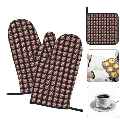 Gants de cuisine anti-brûlure à fleurs pour plat chaud et micro-ondes