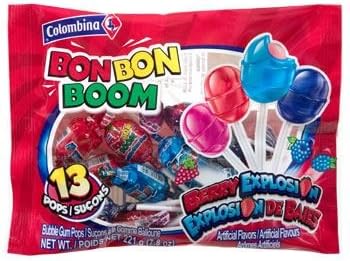 3 Pack Columbina Berry Explosion Bubble Gum Lollipops 39 Ct