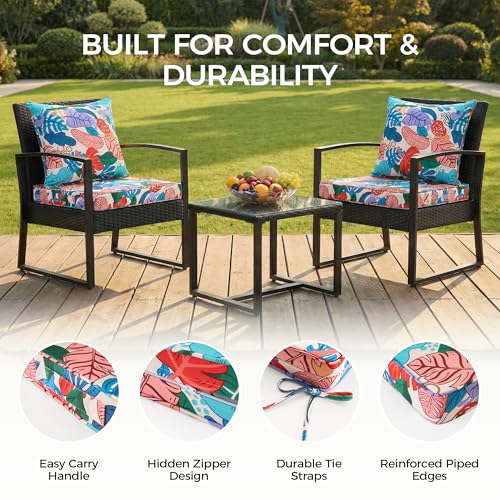 Image of UNIKOME 22 inchx22 inchx3 inch Outdoor Chair Cushions Set - Waterproof Patio Cushions for Outdoor Furniture with Removable Cover, Ties & Handle, Deep Seat Patio Cushions for Sofa Couch - Colorful Leaves