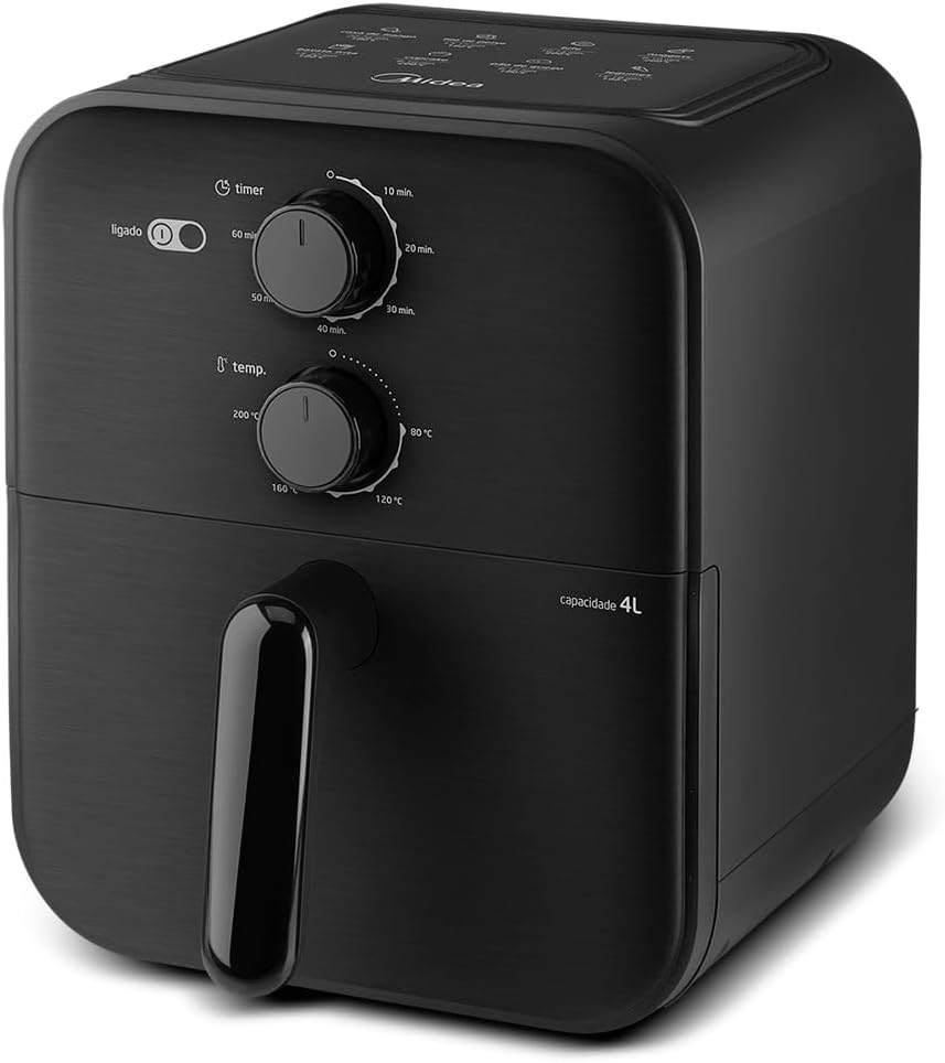 Fritadeira Sem Óleo Capacidade de 4L, Midea, 1400 W, Aquece Em 10-60 min 80℃ a 200 ℃, Air Fryer Com Fluxo de Ar de 360°, Fritadeira Eletrica, Design Compacto, Preto, 220V, MAF400P0APK Fritadeira Sem Óleo Capacidade de 4L, Midea, 1400 W, Aquece Em 10-60 min 80℃ a 200 ℃, Air Fryer Com Fluxo de Ar de 360°, Fritadeira Eletrica, Design Compacto, Preto, 220V, MAF400P0APK