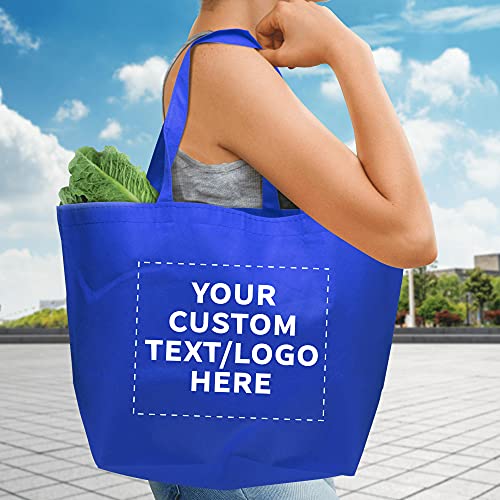 Discount Promos Custom Southern Style Grocery Tote Bags Set Of 50, Personalized Bulk Pack - Reusable, Great For Grocery, Shopping, Travel, Carry On Bag - Blue #TOP7