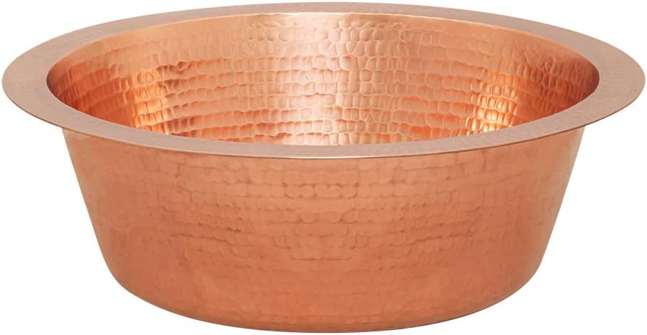 Premier Copper Products BR14PC2 14-Inch Round Hammered Copper Bar Sink with 2-Inch Drain Opening in Polished Copper