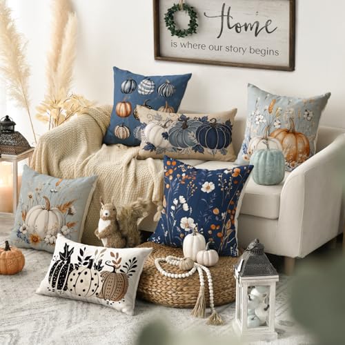 Housses de coussin d'automne bleu : la solution pour un canapé usé à sublimer - 3