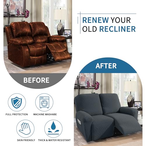 Image of 2026 Loveseat Recliner Cover 4-Piece (48 inch-66 inch) Super Soft Recliner Loveseat Covers with Big Pocket & Anti Slip Ties Stay in Place, Lazy Boy Reclining Love Seat Slipcover Durable Washable, Dark Grey