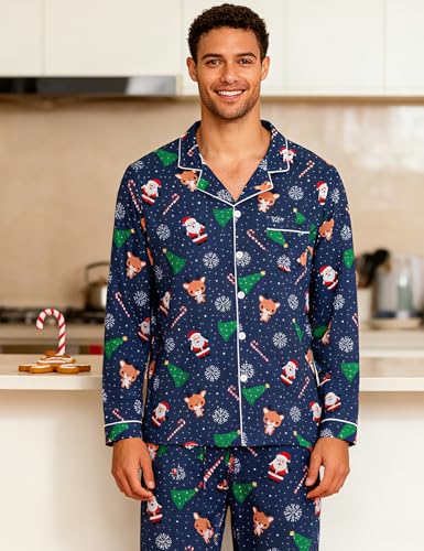 Image of RAISEVERN Couples Christmas Matching Pajamas 2 Piece Women Men Xmas Pjs Soft Pajama Set Long Sleeve Loungewear Warm Sleepwear