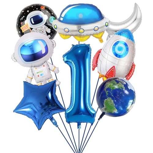SPHERETRON 8 peças balões astronauta redondo de hélio espaço decoração de aniversário 1 ano festa espaço tema foguete hélio astronauta balão nave espacial decorações de festa planeta