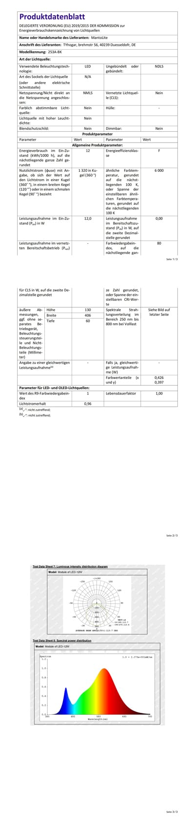 MantoLite Luminaires de Vanité LED 6000K 40CM 12W Noir Applique Murale Salle de Bain