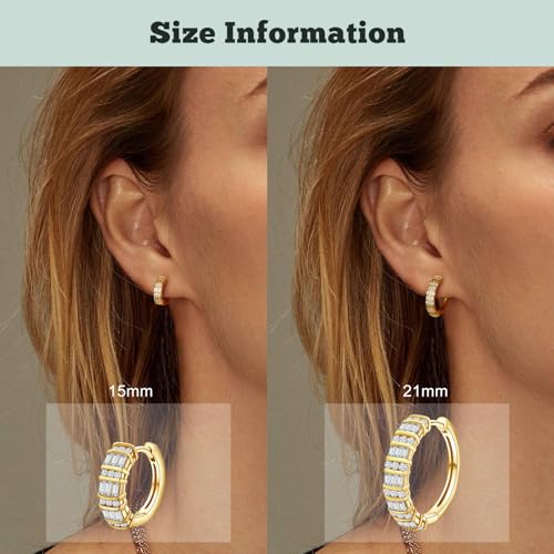 Emerald Cut Moissanite Hoop Earrings for Women 14K Gold Plated/925 Sterling Silver 15mm/21mm Huggie hoop Earrings Anniversary Valentine's Day Christmas Jewelry(with Box) 6