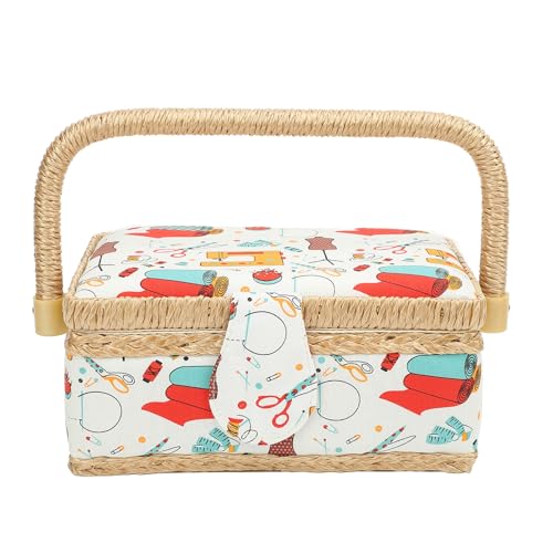 Sewing Basket 19 x 13 x 9cm Medium Sewing Box with Removeable Tray, Sewing Supplies Organizer for Sewing Mending