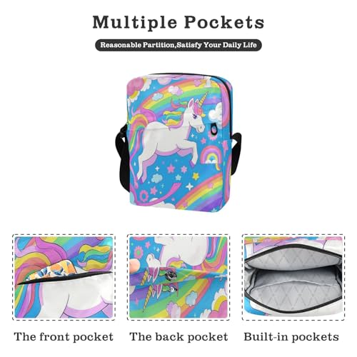 Cartoon Cute White Rainbow unicorns messenger bag for women mens crossbody Woman Handbag Shoulder Strap Adjustable Strap for Shopping Outdoor Daily2