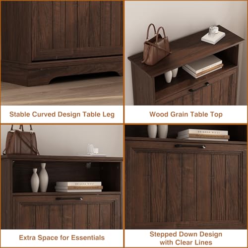 Image of 24 inch W Hidden Shoe Storage Cabinet with 2 Flip Drawers & Open Storage