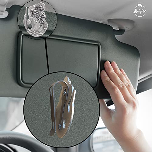 MILYTEC St. Christophorus Plakette Auto – Schutzengel Medaille mit Visier-Clip – Feinversilbert mit Filigran-Diamantschliff