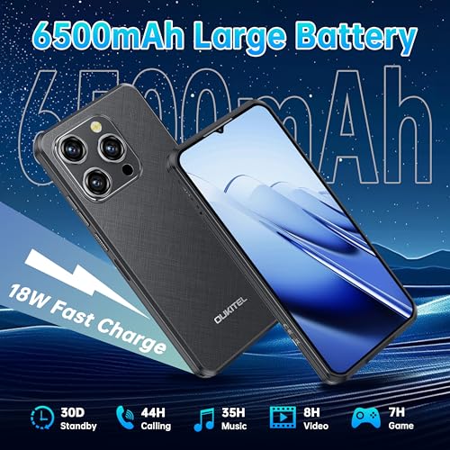 OUKITEL WP52 Rugged Smartphone 5G - 256GB+16GB Storage Up to 2TB, Android 14 Mobile Phones with 6.6" HD+ Display, 48 MP Triple Camera, 6500mAh 18W Charge, Dual SIM & Nano+SD Card Slot, Blue