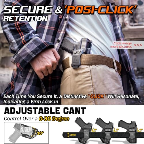 Amberide IWB & OWB Kydex Holster Fit: Glock 48 & Glock 48 MOS Pistol – Inside Waistband Concealed Carry – Adjustable Cant & 'Posi-Click' Retention – No Wear - No Jitter - Made in USA