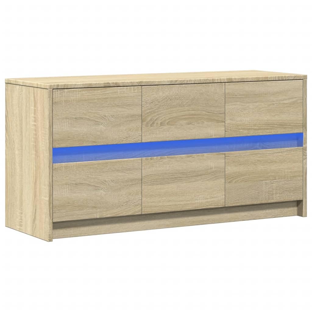 Szafka pod TV z LED dąb sonoma 100x34x50 cm mebel RTV z podświetleniem RGB duża przestrzeń do przechowywania stabilny blat max obciążenie 65 kg do salonu i sypialni