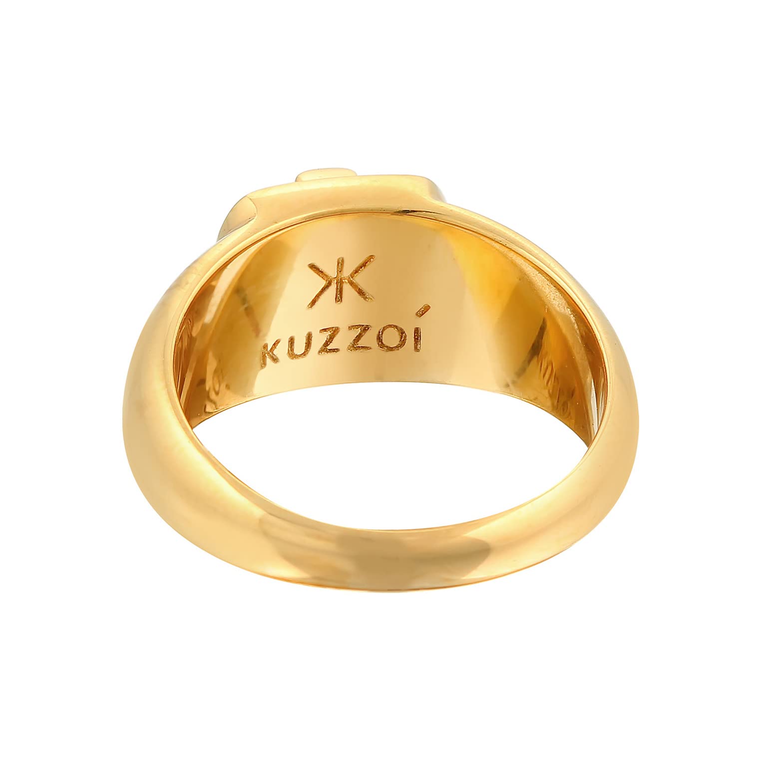 Kuzzoi Anillo de sello para hombre (10 mm) en plata de ley 925 chapada en oro, anillo rosa con escudo para el dedo meñique, anillo con escudo para hombres de talla 52 – 58, 0603640822