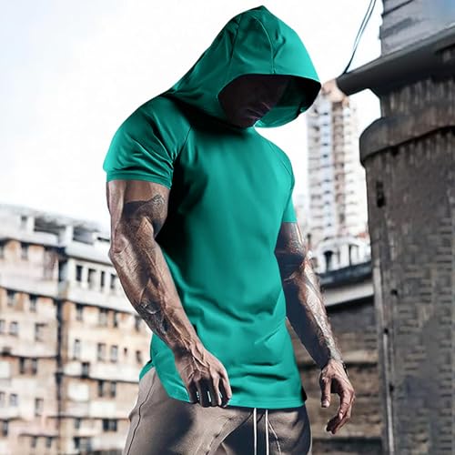 Men's Casual Short Sleeve Hooded T-Shirt Lightweight Plain Summer Workout Gym Pullover Top Quick Dry Hoodies2