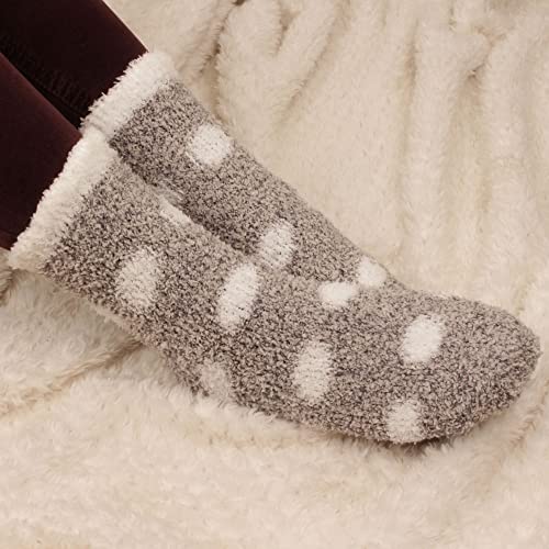 BambooMN Women's Soft Warm Fuzzy Fluffy Polka Dot Cuff Crew Home Socks3