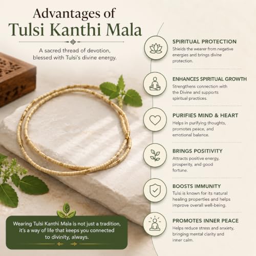Image of Tulsi Kanthi Mala Original 2 Round with Certificate | Kanthi Mala 2 Round |Tulsi Mala Original with Certificate | 32 CM in Length