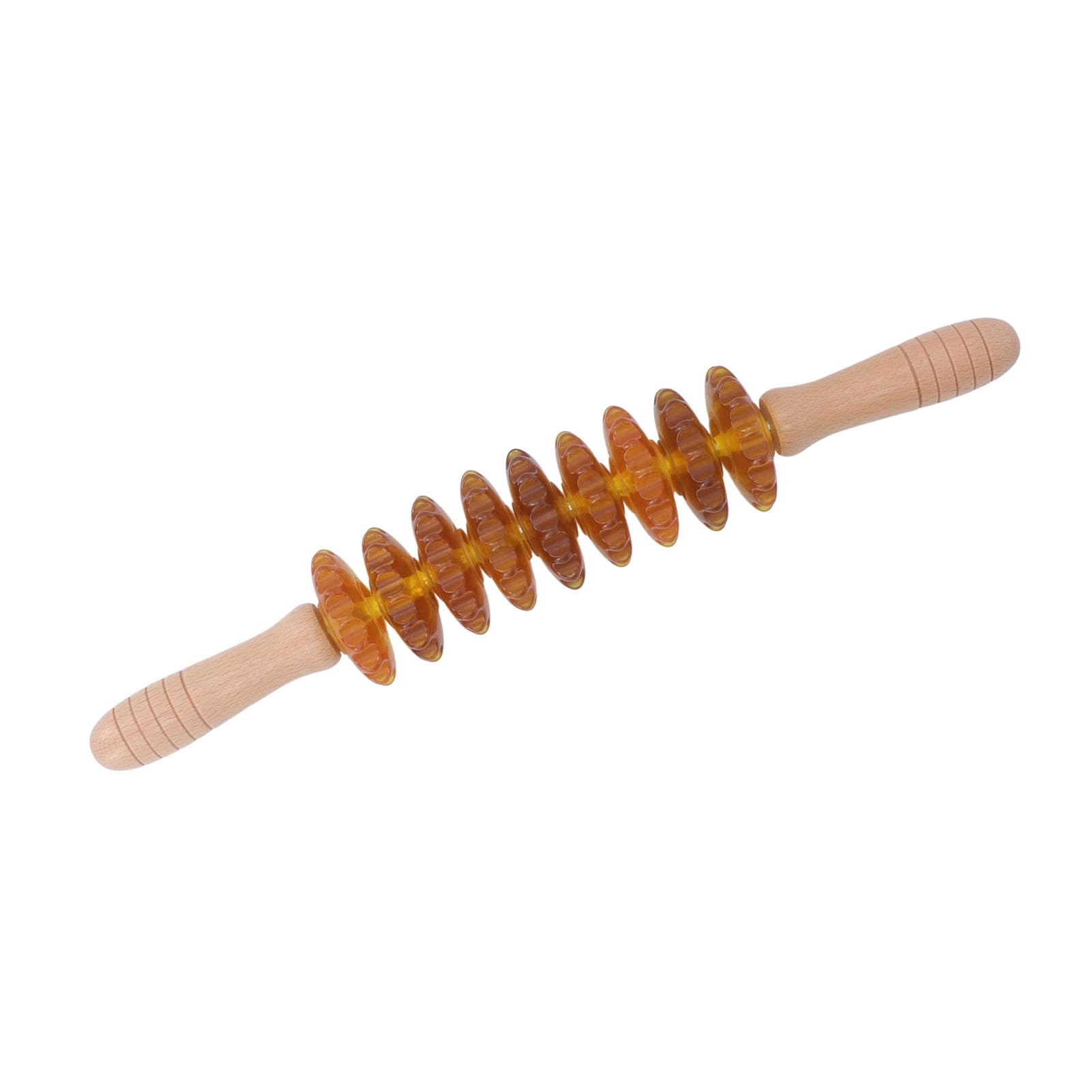 Gebogener Massageroller mit 9 Rädern, manuelles Therapie-Muskelwerkzeug aus Holz für die Lymphdrainage, Cellulite-Massage (Gelb)
