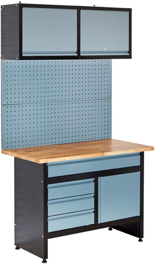 BiGDUG Garage Workstation with Tool Panel, Drawer and Cabinet Storage - Heavy Duty Workbench - Black and Grey - 1200W x 600D mm
