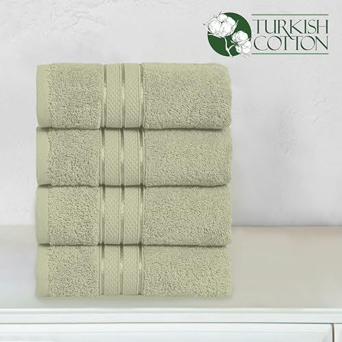 Image of Elegant Comfort Three Line Popcorn Towel Set for Bathroom 16 x 28 inches, Premium Hotel Quality 4-Pack Hand Towels, 100% Turkish Cotton, Soft and Durable, Quick Dry and Highly Absorbent, Jade Green