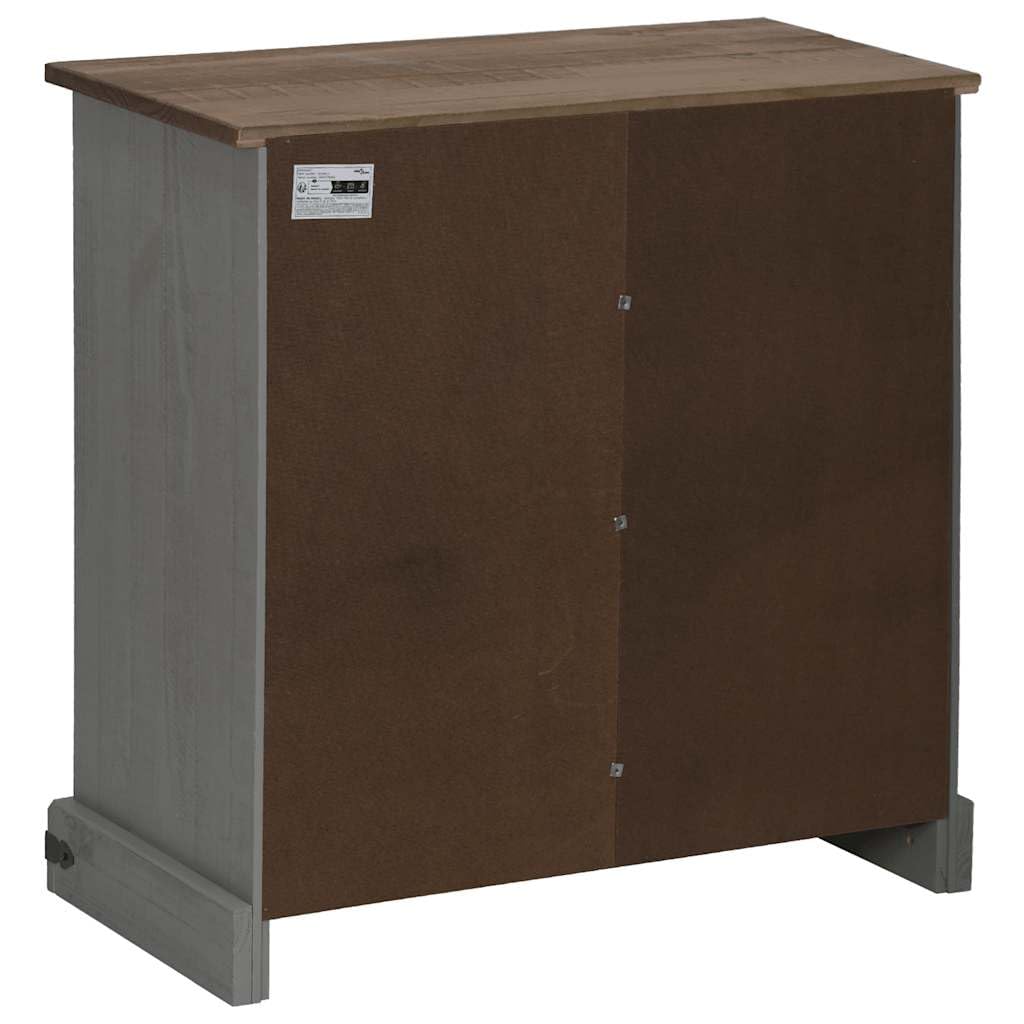 Credenza Halden in legno massello di pino grigio, 80 x 40 x 80 cm | Mobiletto compatto con anta scorrevole e 9 ripiani per vino in legno massello di pino per corridoio, cucina e soggiorno.