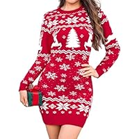 Totatuit Vestito Natalizio Donna Elegante Abito Manica Lunga Invernale Maglione Natale Collo Rotondo Casual Slim Fit
