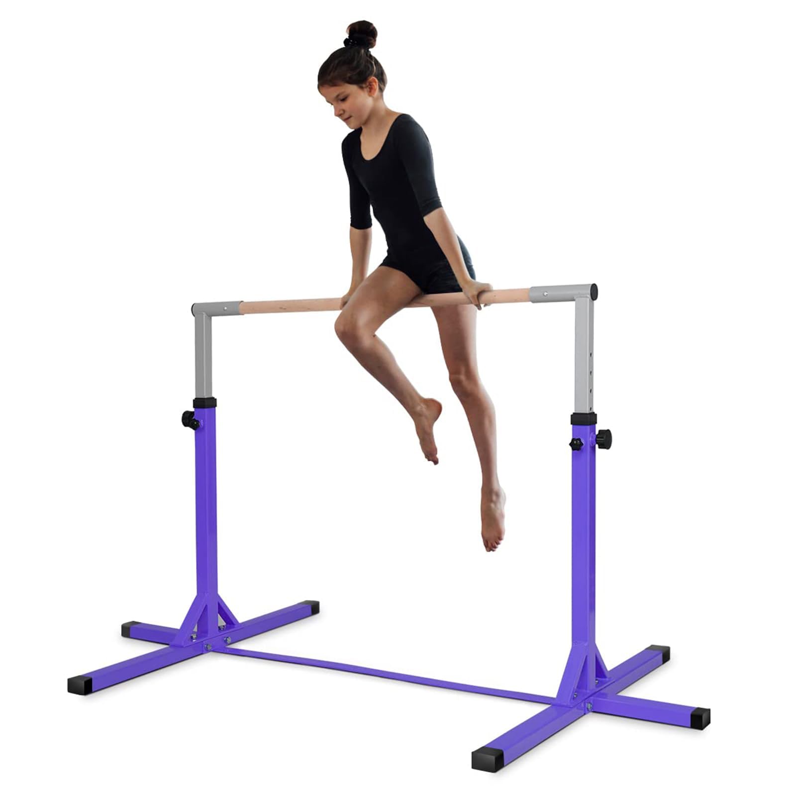 RELAX4LIFE Barra Orizzontale da Ginnastica per Bambini, Attrezzatura per Fitness con Telaio in Metallo, Barra di Allenamento con Altezza Regolabile (Viola, 203 x 121 x 91-150 cm)