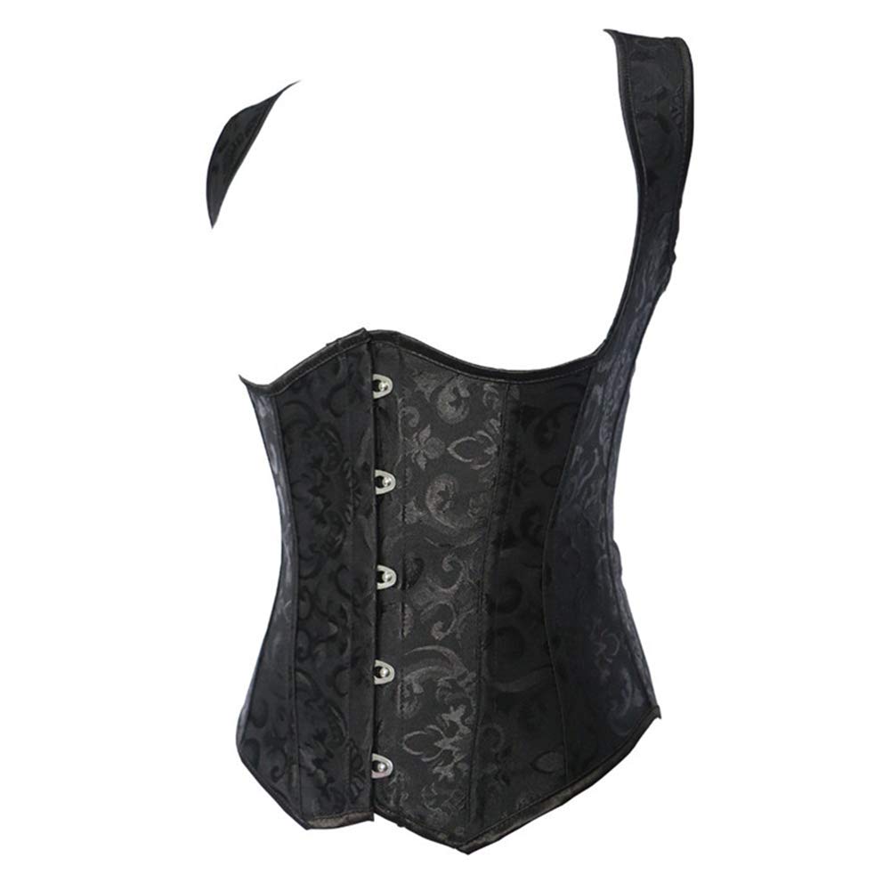 Womens Black Brocade Waist Cincher Steel Boned Steampunk Tesla Vest Soft Shapewear