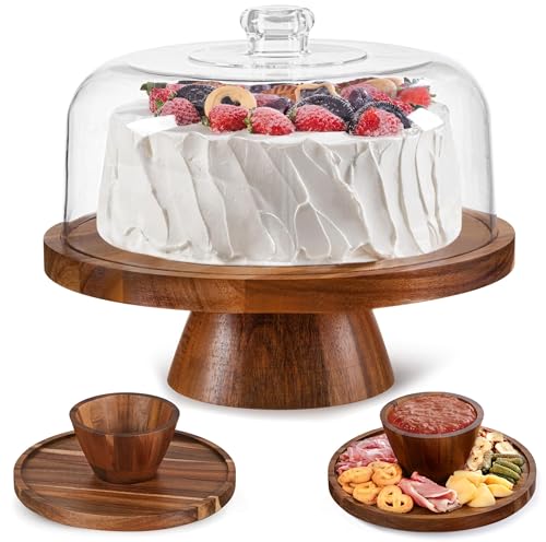 Farmyards Acacia Wood Cake Stand with Acrylic Dome...
