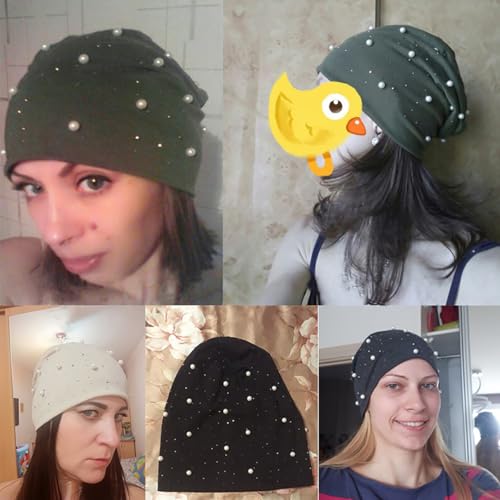 ECYC Women Pearl Beanie Hats, Fashion Soft Skull Beanie Cap Winter Warm Hat Casual Beanie Hat for Women Girls2