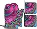 Mitaines de four bleu rose mitaines de four fractales en spirale et supports de casserole ensembles de 4, coussinets chauffants résistants avec gants de barbecue antidérapants la cuissonles grillades