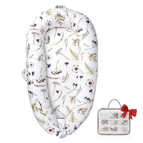 Image of JOCUTE Baby Lounger, Ultra Breathable Soft Cotton Perfect for Tummy Time, Portable & Adjustable Infant Floor Seat for Traveling | Newborn Shower Gift(Forest)