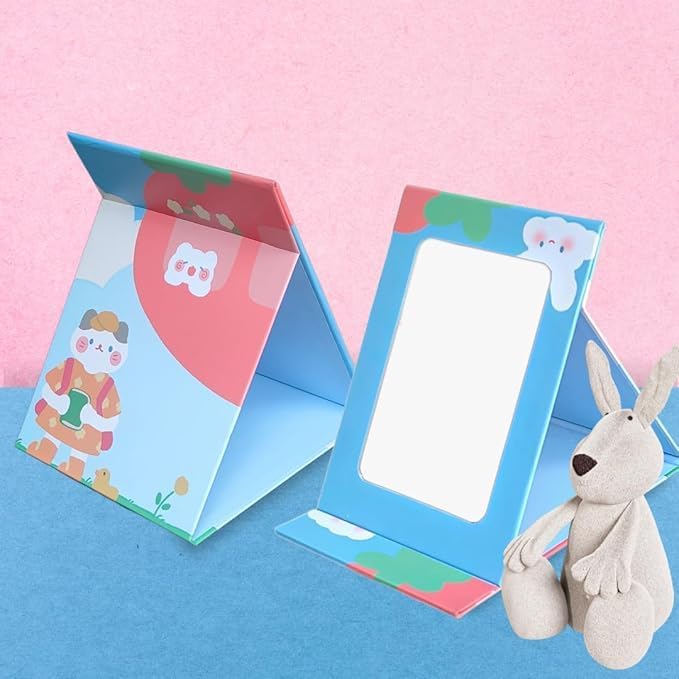 Netram Store Cute Folding Cartoon Makeup Shaving Mirror Portable Vanity Multi-use for Use Home Office Desk Travelling and Daily Touch-Ups Other Purpose (Pack of 1 - Sky Blue) 4