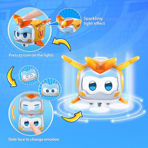 Super Wings Super Pets - Confezione Da 4 Statuine Di Super Pets Jerome, Golden Boy, Shine, Ellie, Con Effetto Luce E Cambiamento Delle Emozioni, Regali Per Bambini Dai 3 Anni In Su - 3