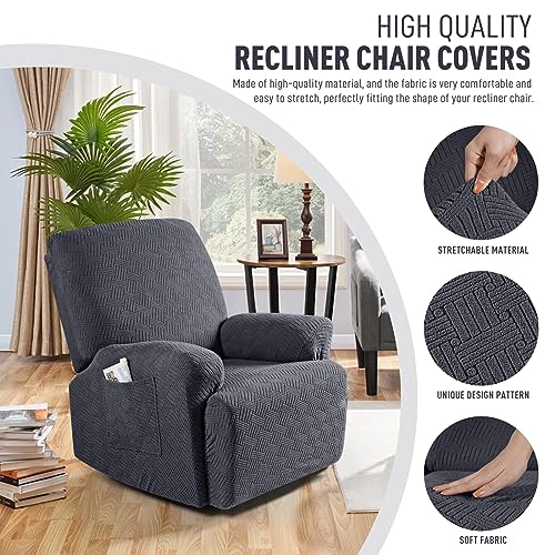 Image of KinCam Recliner Covers, Stretch Reclining Chair Covers, Recliner Sofa Slipcovers Stripe Jacquard Recliner Couch Covers Furniture Protector Covers for Pet Kid (1 Seater, Charcoal Gray)