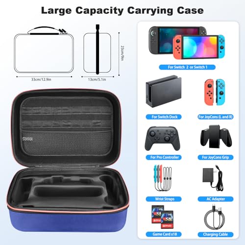 Image of Gorixer Switch 2 Case for Nintendo Switch 2(2025) or 1 and OLED Models(2021),Stores 18 Game Cards for Nintendo 3DS & 2DS Games (Blue)