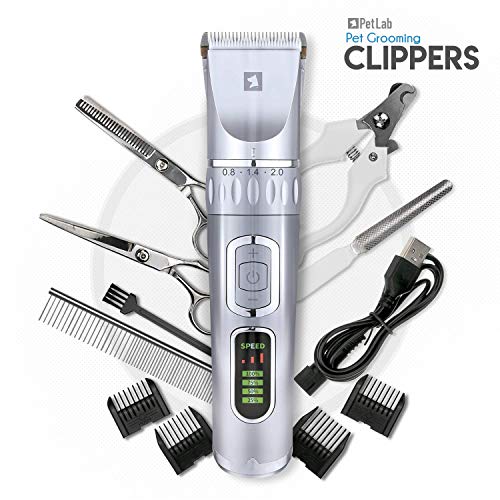 PetLab - Kit profesional de aseo para perros, para razas pequeñas, medianas y grandes, de bajo ruido, recargable, sin cables, cortaúñas eléctrico para mascotas, para perros y gatos, set de cortapelo