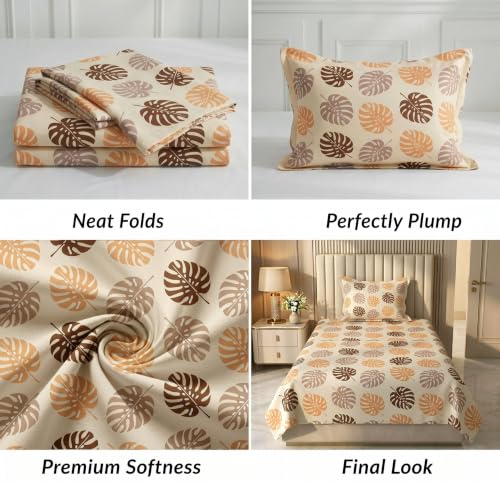 Image of HOMEKART Cotton Single Bedsheet with 1 Pillow Cover | 210 TC Premium Cotton Bed Sheet | Soft, Breathable, Lightweight & Wrinkle Resistant | 60 x 90 Inches Single Size Bedding