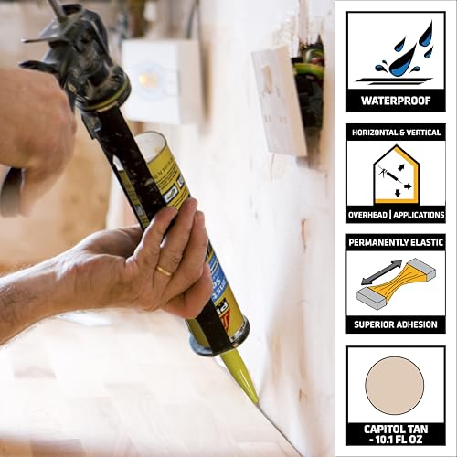 Image of SIKA Sikaflex Construction Sealant, Tan 10.1 fl. oz, Polyurethane for Vertical & Overhead Joints, Ideal for Windows & Doors, Paintable & Stainable