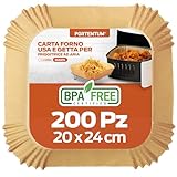 PORTENTUM Carta forno per friggitrice ad aria, 200 unità quadrate 20–24 cm, adatte a model...